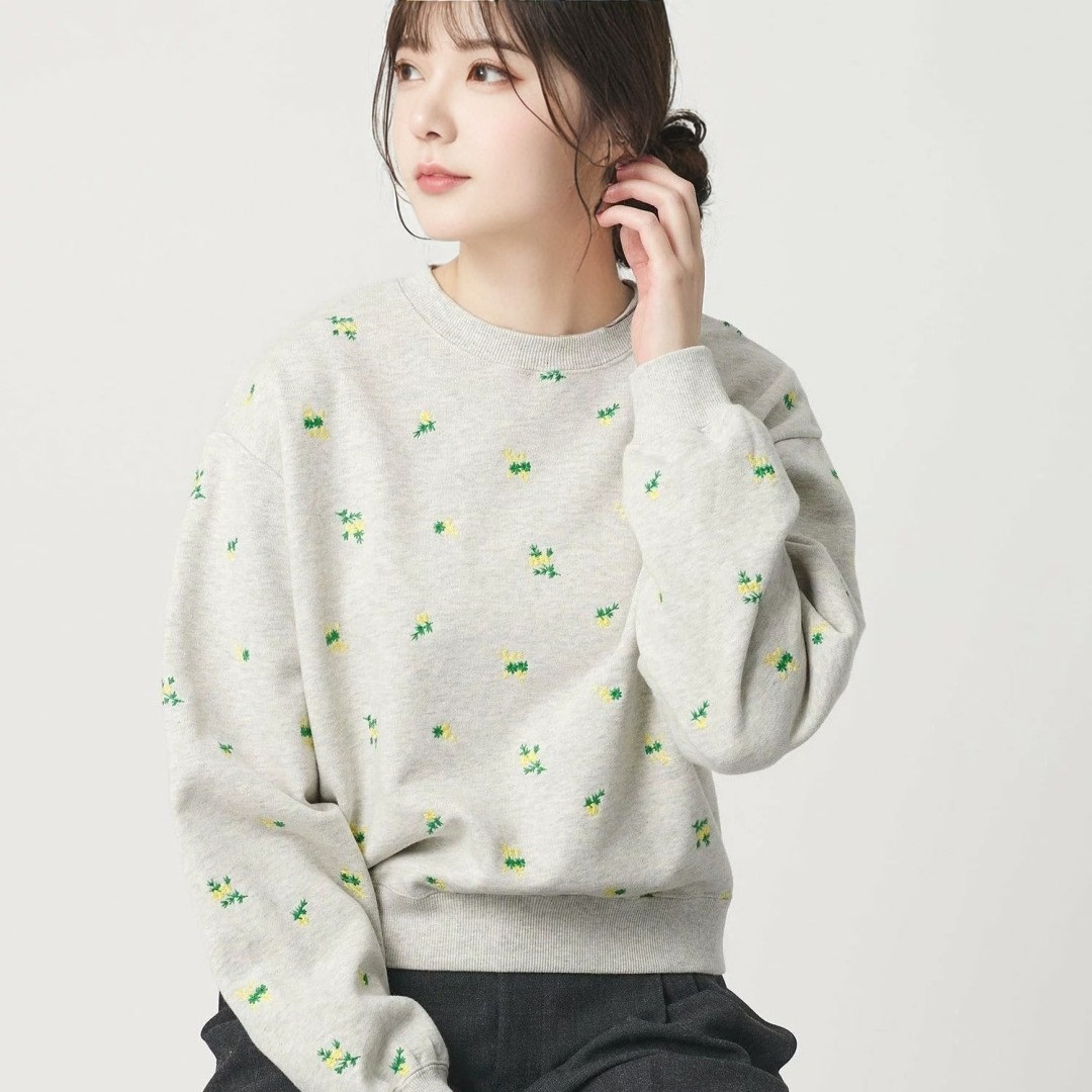 日系新品满身全刺绣花朵毛圈棉圆领卫衣百搭宽松上衣女cc45