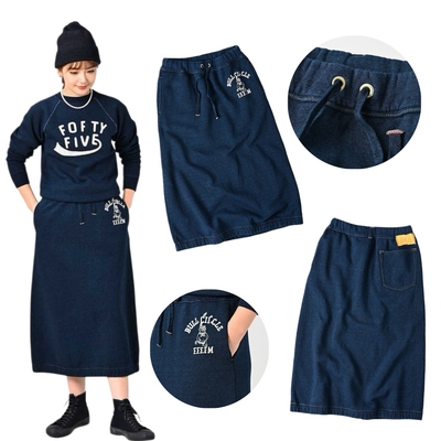 日系字母印花卡通图案后刺绣字母靛蓝半身裙松紧腰裙子Ctrl C 45r