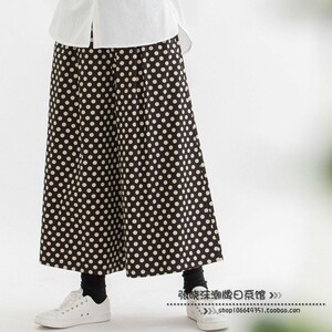 张晓沫日系春季新品N+纯元口袋字母印花松紧腰点点裙裤宽松阔腿裤