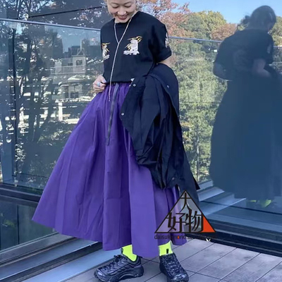 张晓沫日系24秋冬新款beams野人暗纹户外速干松紧腰半身裙长裙女