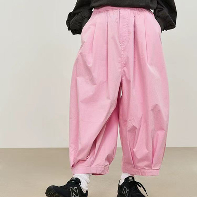 张晓沫日系夏新品 niko 纯色百搭松紧腰系带日单阔腿裤灯笼裤女