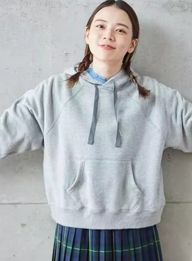 日系25秋冬新品A社纯色连帽长袖卫衣百搭简约上衣女