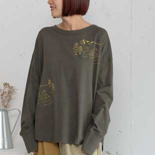 日系25秋冬新品卡通图案印花纯棉长袖T恤百搭上衣女 胖嘟嘟