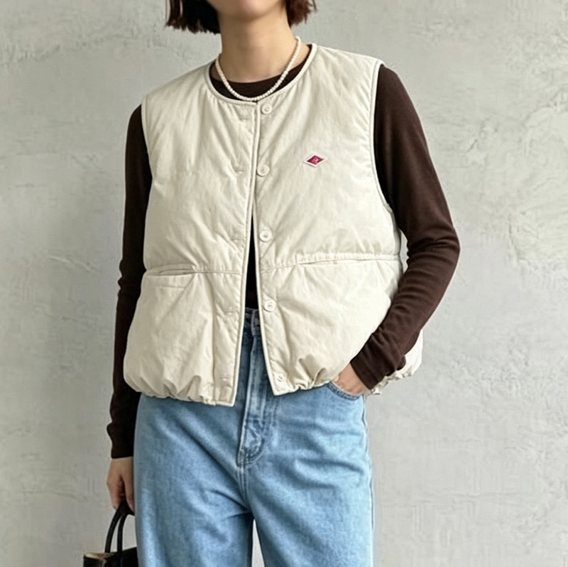 日系新品单排扣夹棉加厚无袖背心马甲上衣叠穿坎肩女