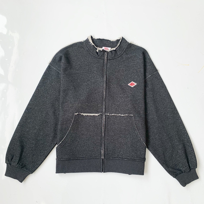 日系新品danton领口毛边毛圈棉拉链开衫外套百搭上衣女