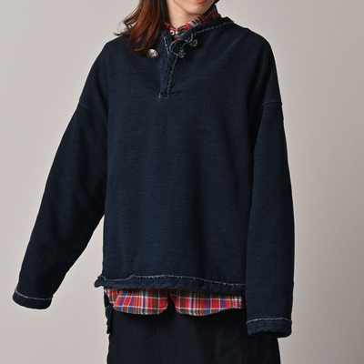 日系新品1粒扣彩绳靛蓝加绒圆领卫衣百搭上衣女Ctrl C 45r