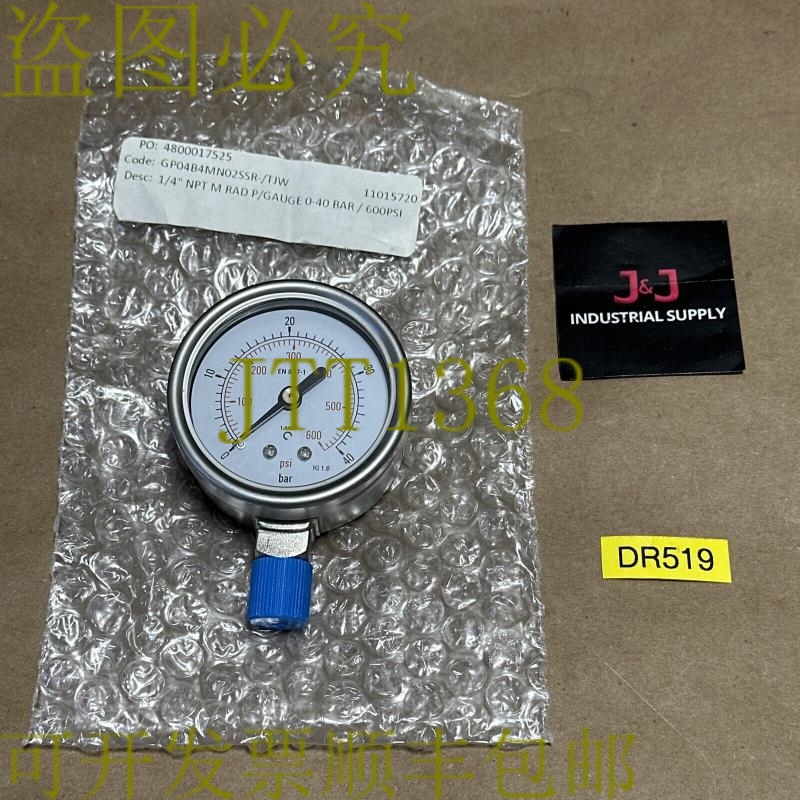 原装供应SURPLUS-TJ Williams 0-600PSI / 0-40Bar 压力表 1/4 英