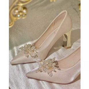 法式 女2026新款 主婚纱仙女风新娘伴娘高跟鞋 小众高级感不累脚 婚鞋