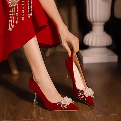 婚纱两穿花朵新娘高跟鞋婚鞋中式