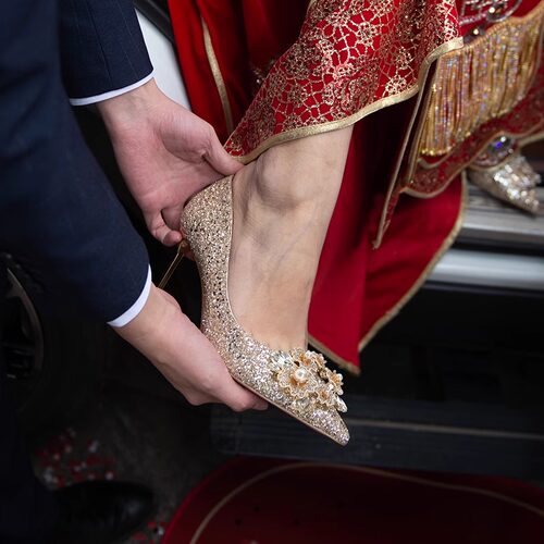 法式高跟鞋女禾秀婚纱两穿婚鞋