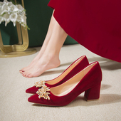 女秀禾服两穿高跟新娘鞋 2025年新款 孕妇粗跟中式 红色结婚鞋 敬酒鞋