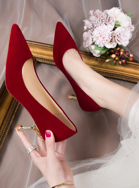 婚鞋女2026年新款夏季加绒新娘鞋中式大红色秀禾服高跟鞋平时可穿