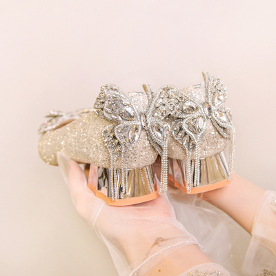 水晶蝴蝶结孕妇可穿高跟鞋婚鞋~~