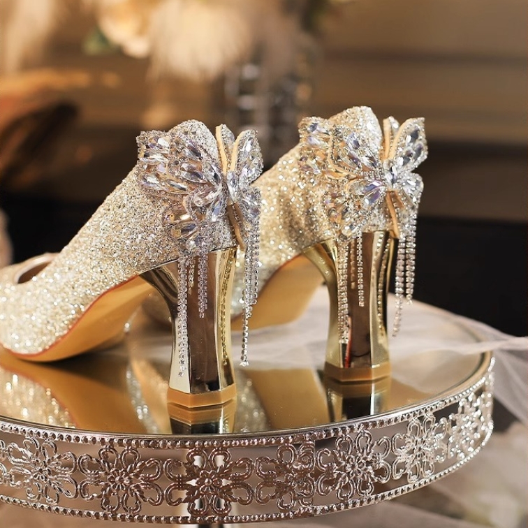 水晶高跟鞋女秀禾主婚纱两穿婚鞋