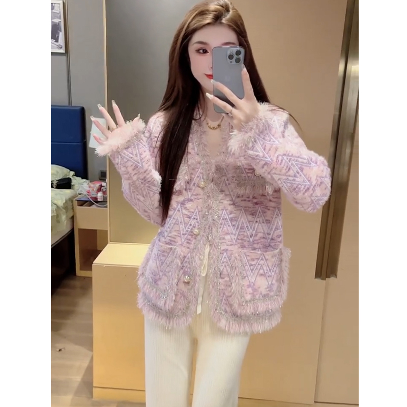 小香风时尚外套女秋冬2024新品水貂绒单排扣百搭气质温柔甜美上衣