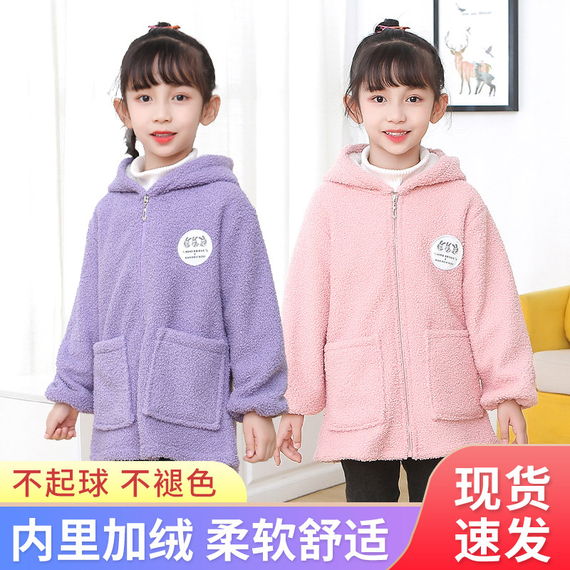 儿童泰迪绒罩衣秋冬女宝宝加绒加厚护衣画画吃饭长袖拉链防脏围兜,童装/婴儿装/亲子装,反穿衣/罩衣,淘宝优惠券,粉丝福利购,淘宝优惠卷