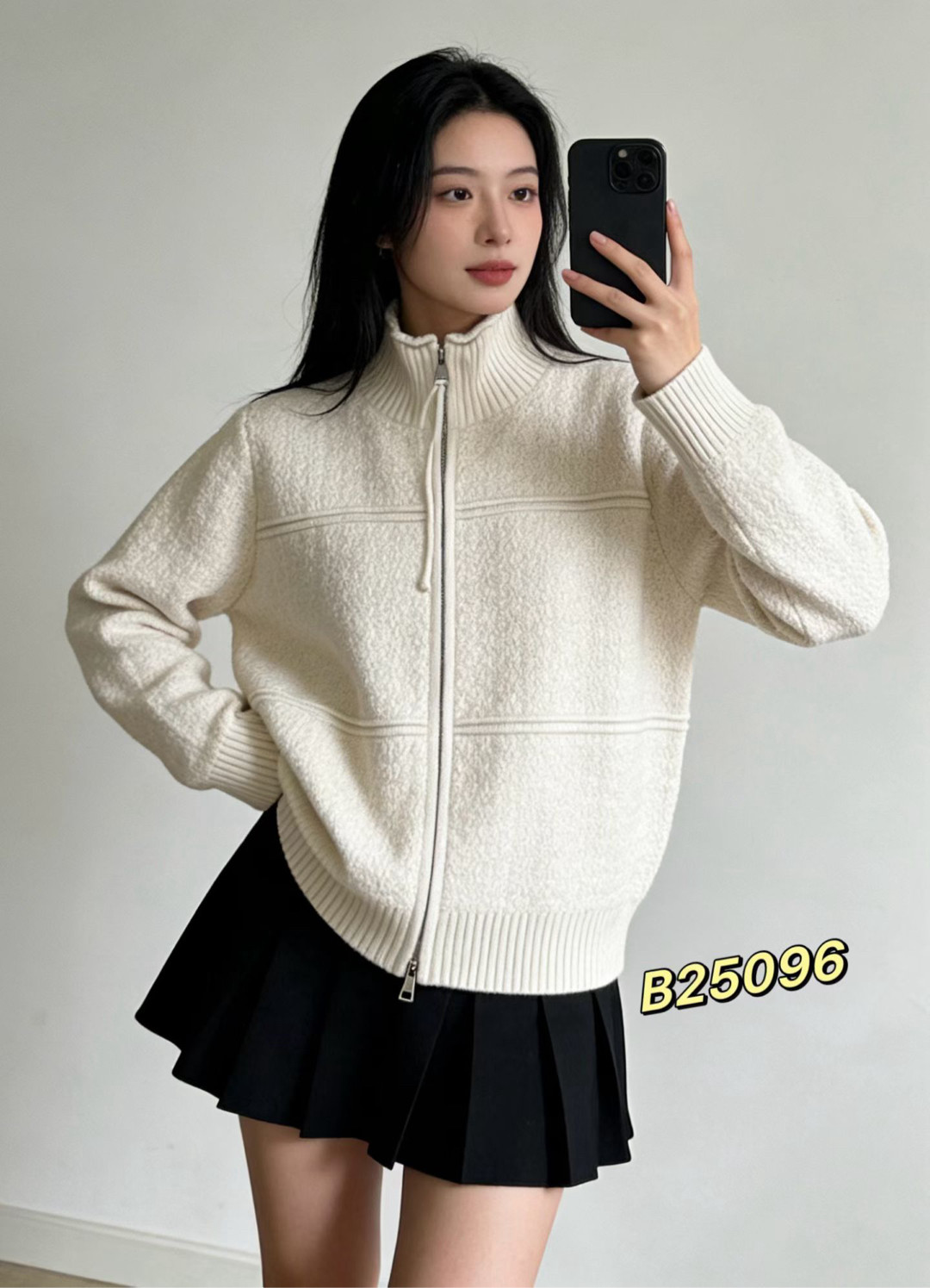雪尼尔树皮花立领拉链针织开衫女毛衣外套宽松休闲上衣长袖女百搭