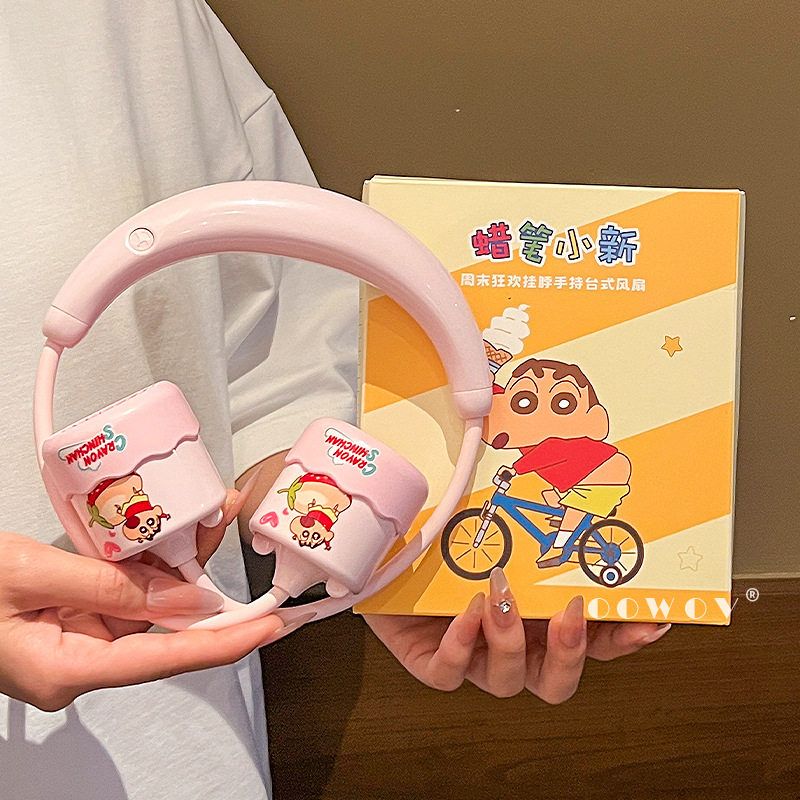 蜡笔小新挂脖式usb充电款风扇小型随身便携学生宿舍运动旅行夏日