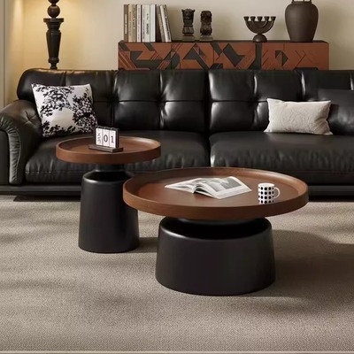 中古风实木圆形茶几组合