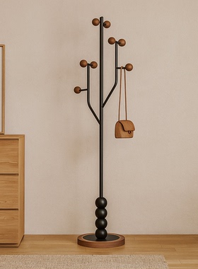 中古风挂衣架实木衣帽架卧室落地衣架客厅立式简约衣服架挂包架