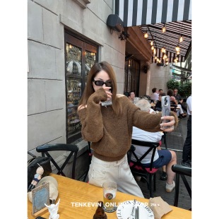 针织衫 十一石 长袖 慵懒一字肩毛衣女小个子套头短款 迷人秋日