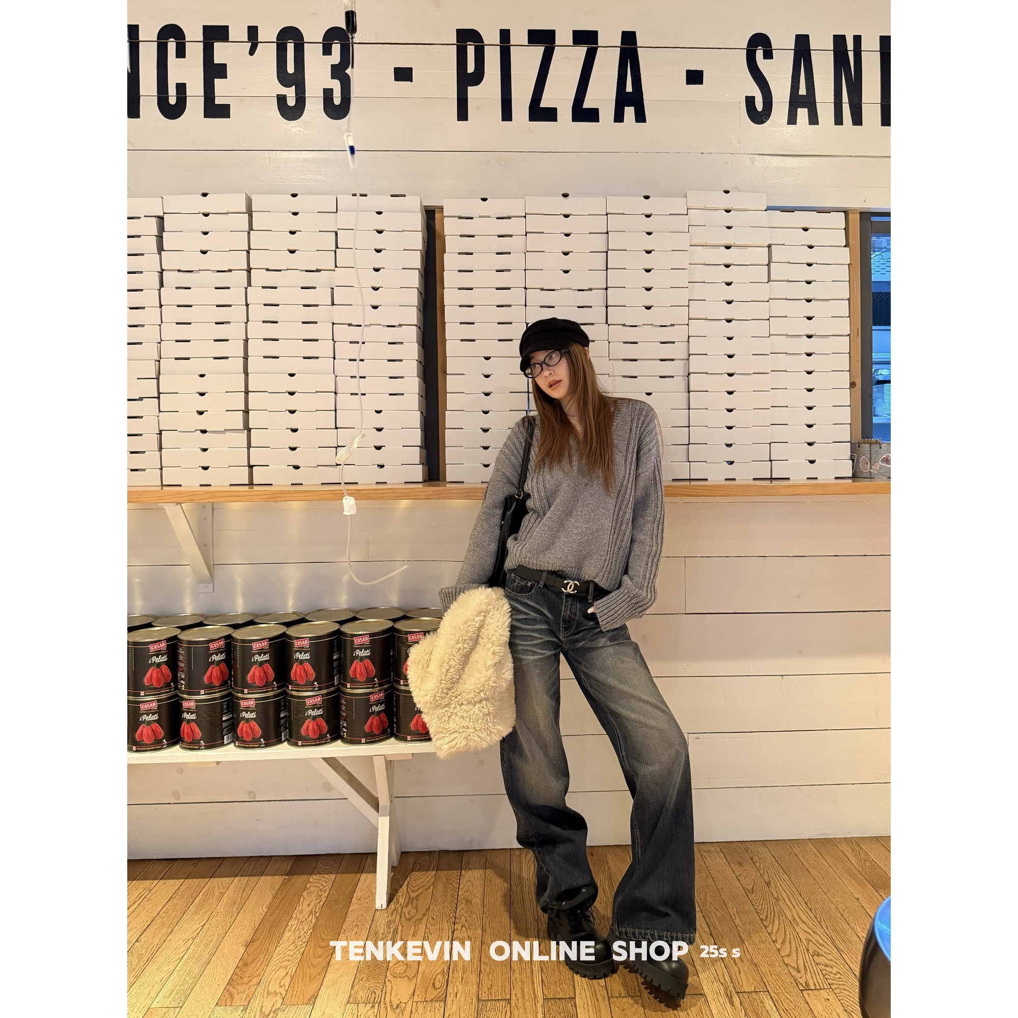 美式复古磨白宽松直筒显瘦牛仔裤