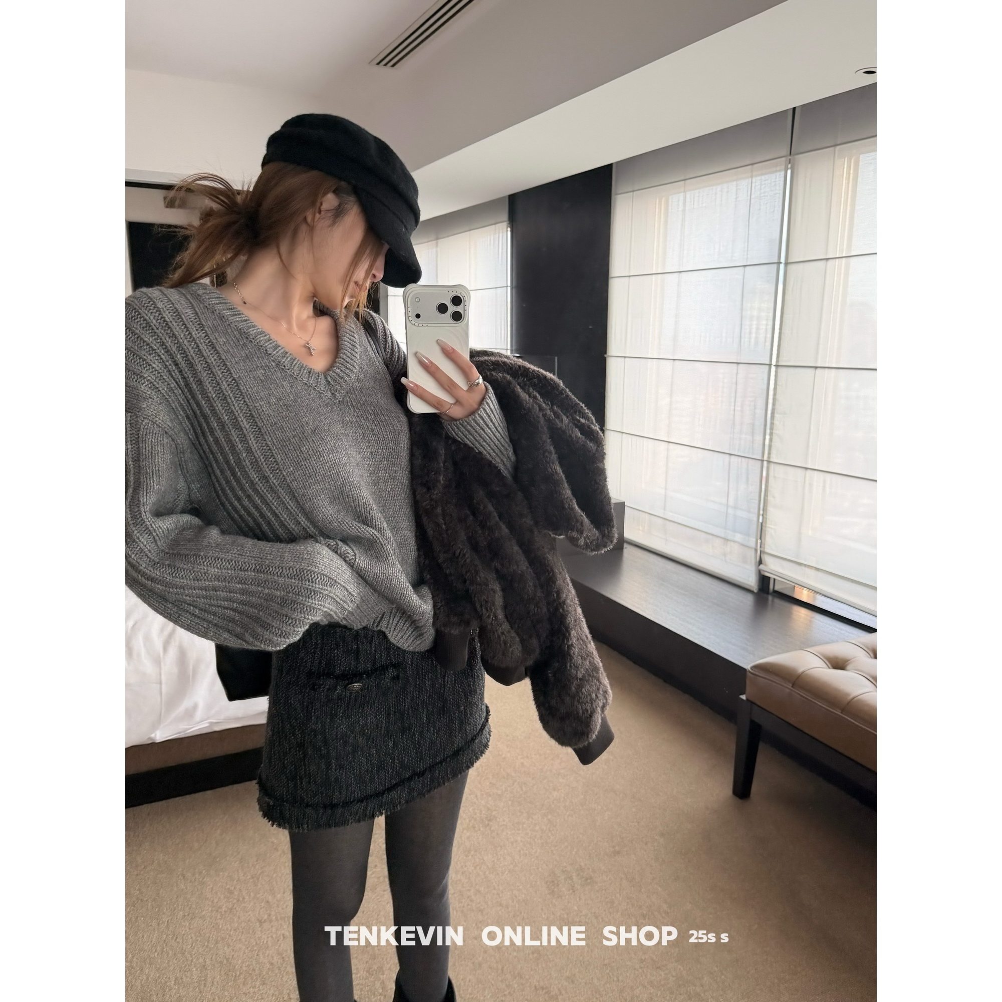 十一石 富家千金！毛边A字休闲短裙女小个子宽松低腰半身裙秋冬