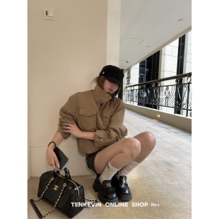 外套女长袖 仿麂皮工装 宽松显瘦翻领夹克上衣 悉尼日落 十一石