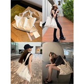 十一石 出门bag这就够了百搭单肩大容量帆布包英文字母休闲托特包