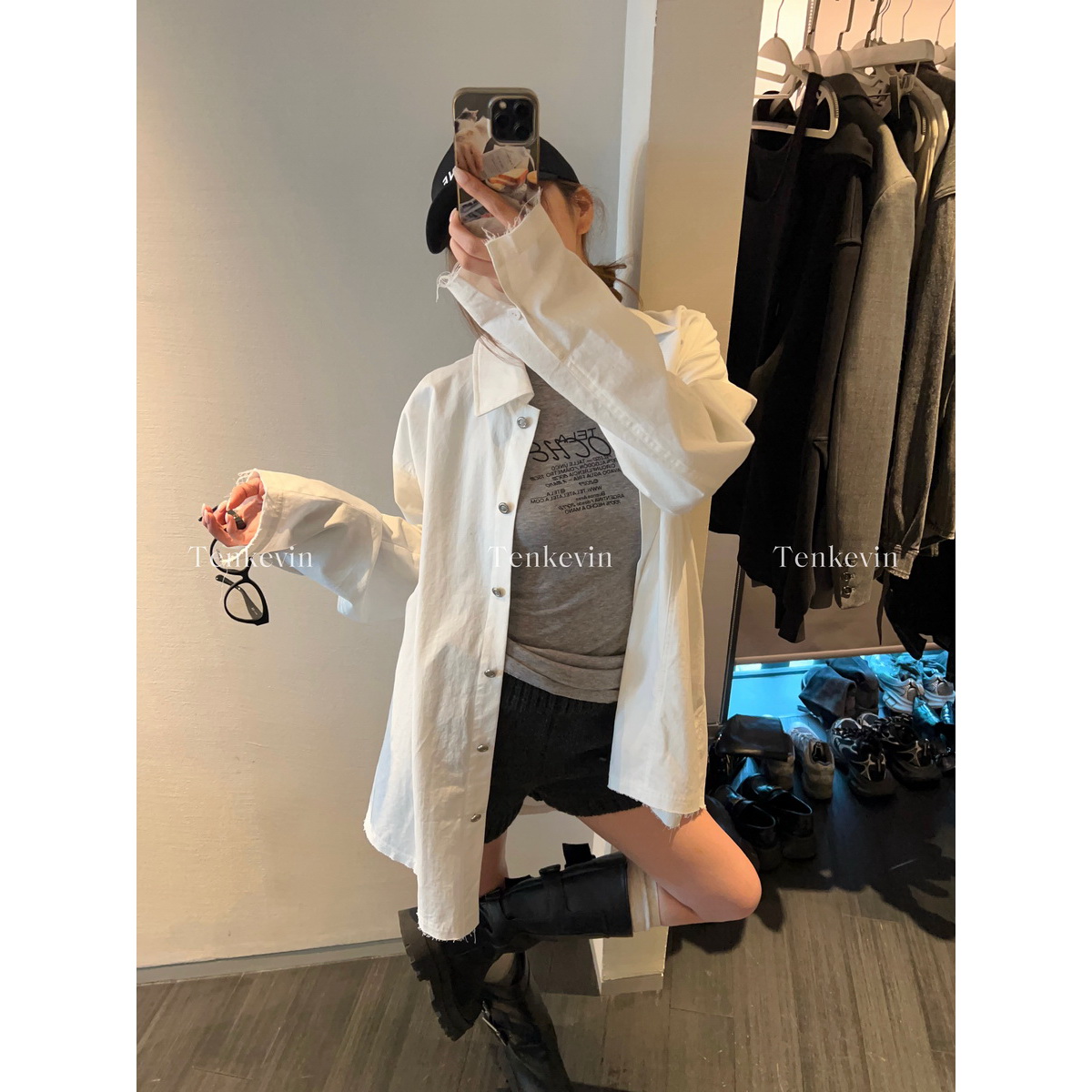 精致纽扣慵懒毛边衬衫