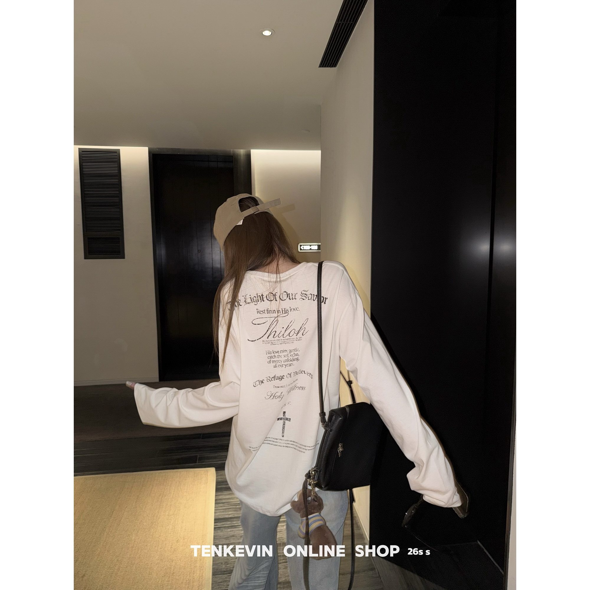 十一石 美式街头！宽松百搭字母印花长袖T恤打底衫女秋季2026新款图片