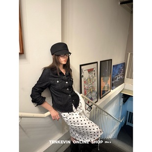 十一石 辣味时髦精 复古休闲牛仔衬衫外套女正肩收腰短上衣春款II