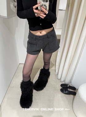 十一石 暖冬cp!深灰色坑条短裤女小个子宽松显瘦直筒阔腿休闲裤II