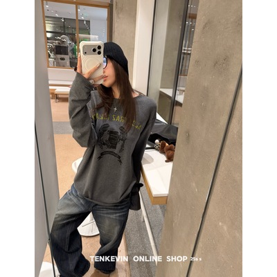 敲暖和好搭复古撞色印花T恤