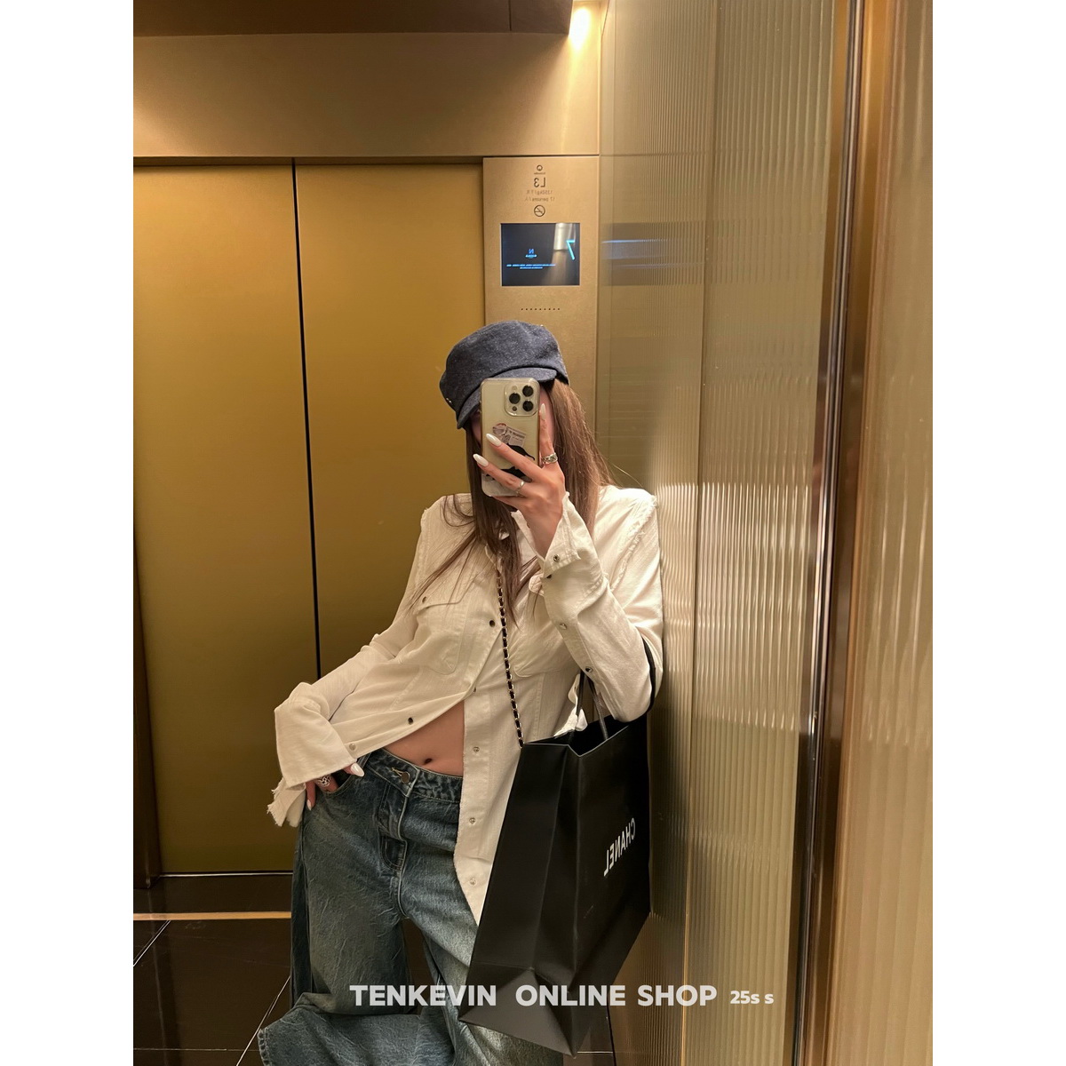 设计感毛边口袋白色亚麻衬衫