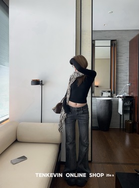 十一石 不挑腿型!竖竹纹微喇牛仔裤女小个子修身显瘦直筒休闲裤II