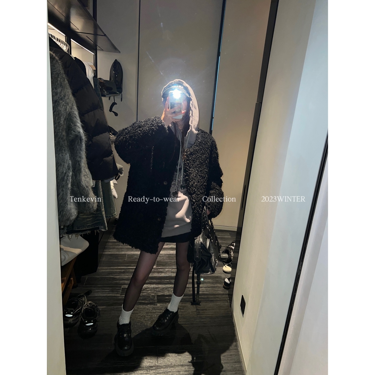 十一石高级感仿羊羔绒麂皮绒中长款毛毛外套女小个子宽松2023新款