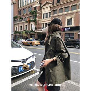 寬松立領(lǐng)長袖 十一石 外套上衣ll 風衣女秋季 工裝 倫敦秋日 中長款