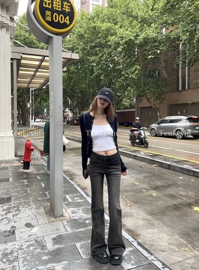 十一石 显腿长！低腰微喇牛仔裤女秋冬新款小个子修身显瘦长裤ll