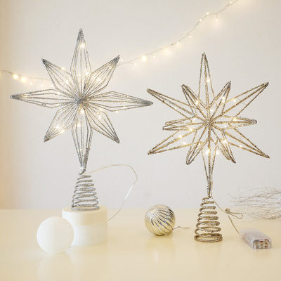 圣诞树顶星发光电池LED灯铁艺五角星星商用布置圣诞节装饰品挂件