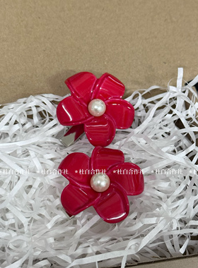 夏日甜美清新红色花朵珍珠发夹海边少女氛围感侧边鸭嘴夹发饰头饰