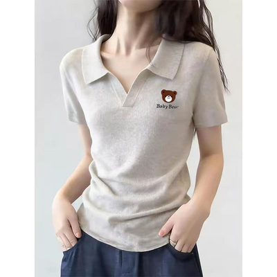 2026夏季新款正肩POLO领短袖T恤衫小众时尚减龄修身显瘦女装上衣