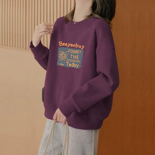 宽松胖mm设计感外套 减龄大码 小众圆领长袖 加绒加厚卫衣女秋冬新款