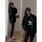 洋气减龄大码 中长款 圆领加绒卫衣2026新款 宽松遮屁股加厚套头外套