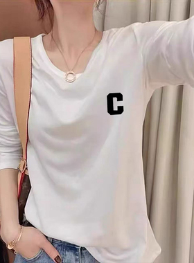 白色正肩长袖t恤2025秋冬新款洋气修身显瘦加绒保暖打底女装上衣