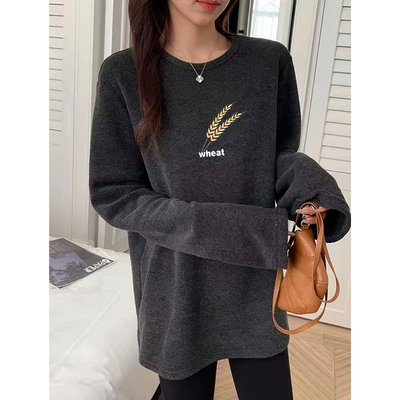 2026新款中长款圆领打底衫长袖女德绒保暖时尚宽松设计感胖mm上衣