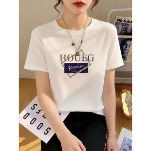 显瘦体恤衫 2026夏季 印花上衣 洋气修身 t恤女时尚 新款 正肩圆领短袖