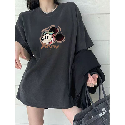 夏季爆款纯棉圆领短袖t恤女装洋气休闲胖mm大码宽松半袖韩版上衣