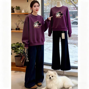 宽松小个子加厚外套 加绒设计感卫衣小众洋气大码 秋冬爆款 圆领长袖