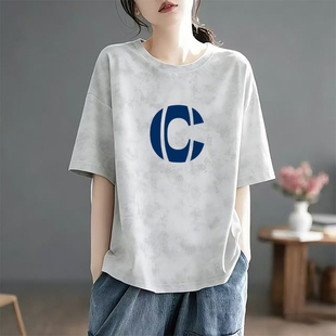 打底衫 夏季 新款 撞色纯棉圆领短袖 宽松设计感上衣 t恤减龄百搭大码